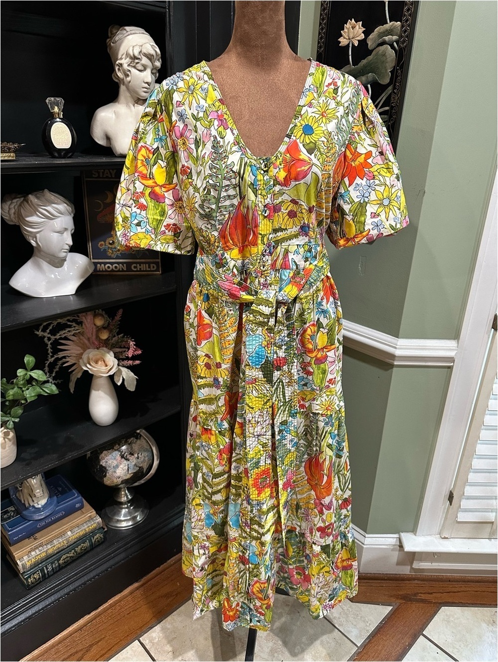 Marie Oliver Barby Abstract Multicolor Linen Silk Viscose Seersucker Dress